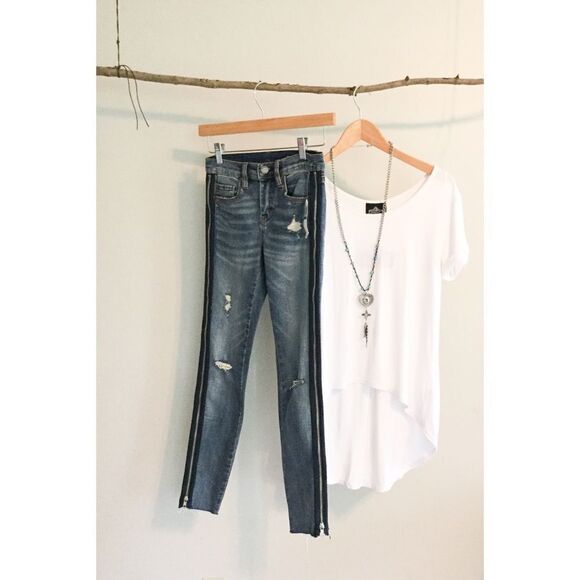 𝅺BLANC NYC Skinny In Jersey Girls w/Stripe Zipper - Picture 1 of 10